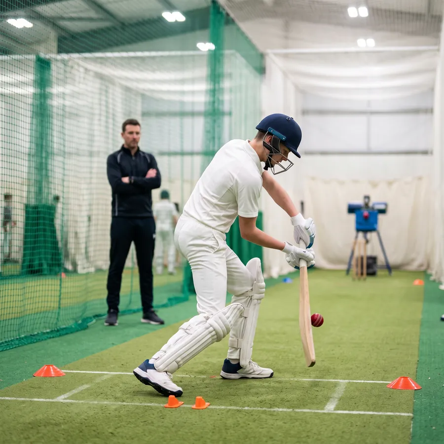 Teenage cricketer working through a defensive drill
